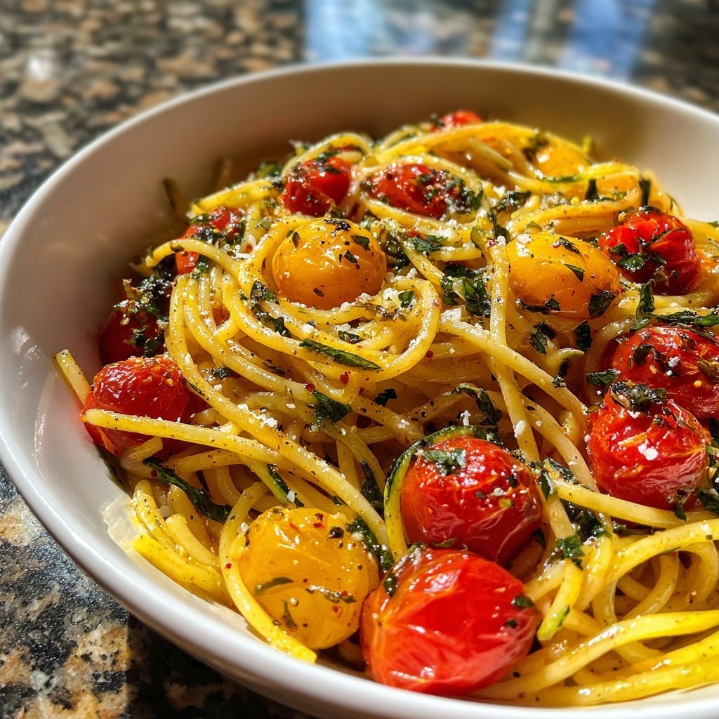 Roasted Zucchini Tomato Herb Pasta